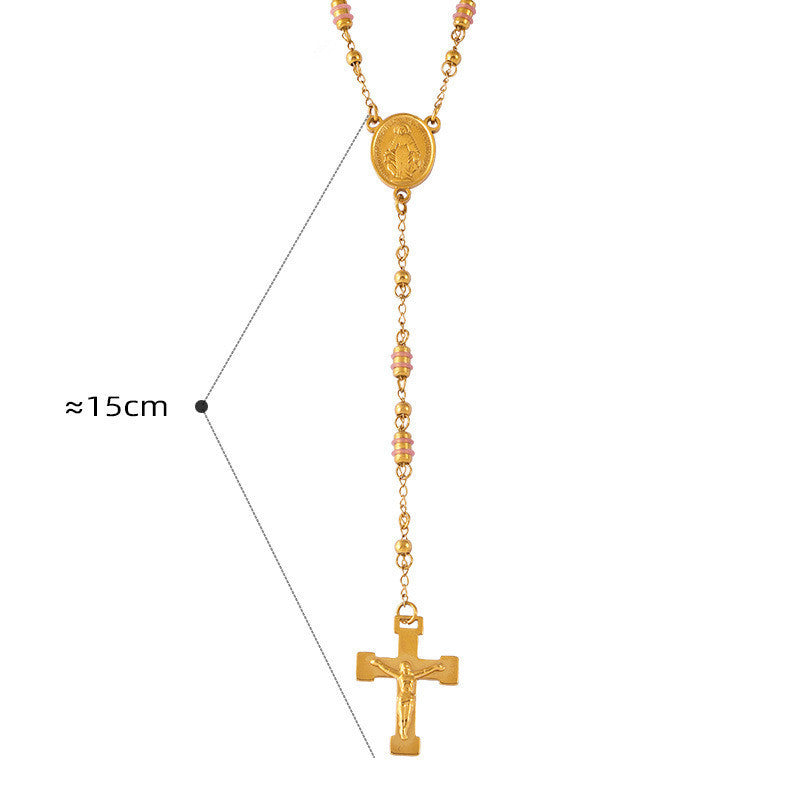 Embossed Round Cross Pendant Necklace