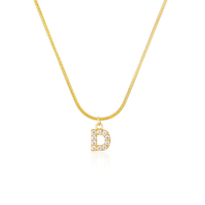 14K Gold Snake Chain Collar Letter Diamond Gold Necklace