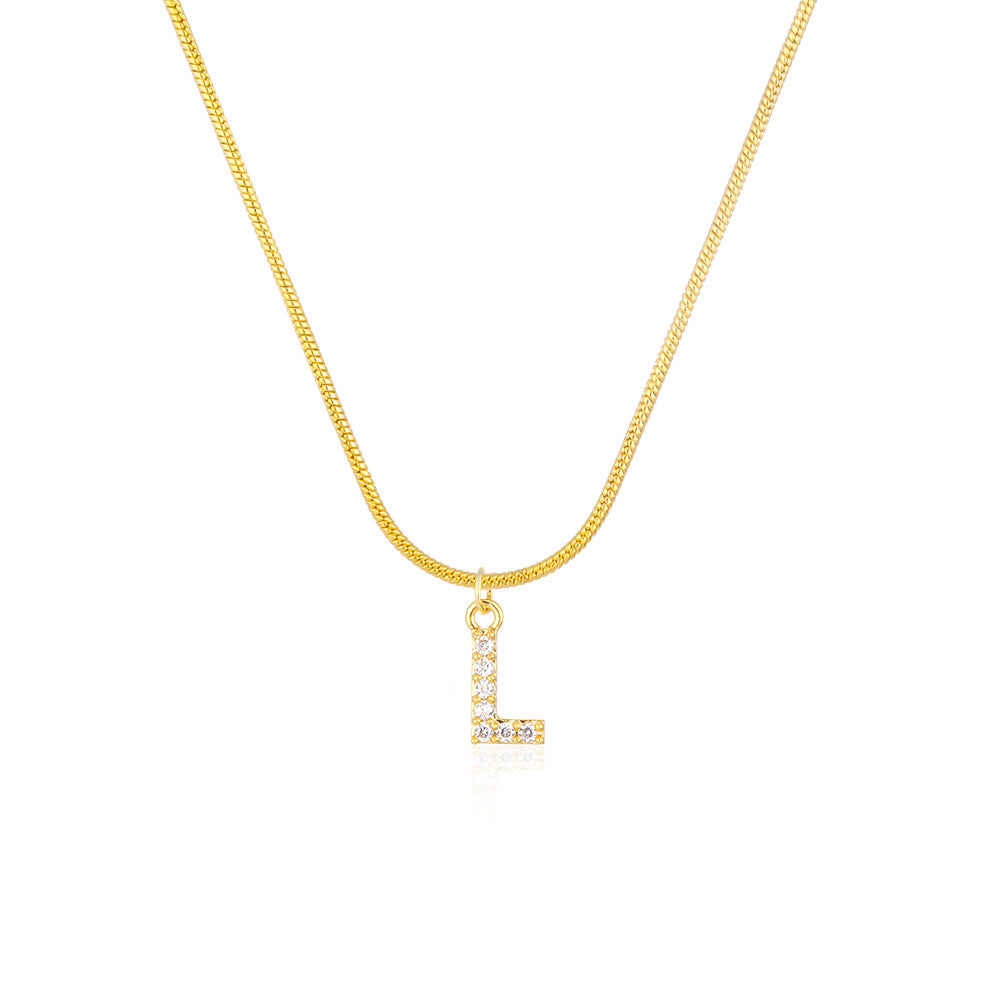 14K Gold Snake Chain Collar Letter Diamond Gold Necklace