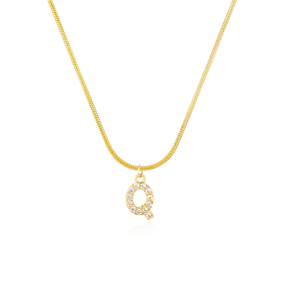 14K Gold Snake Chain Collar Letter Diamond Gold Necklace