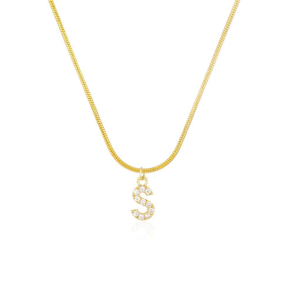 14K Gold Snake Chain Collar Letter Diamond Gold Necklace