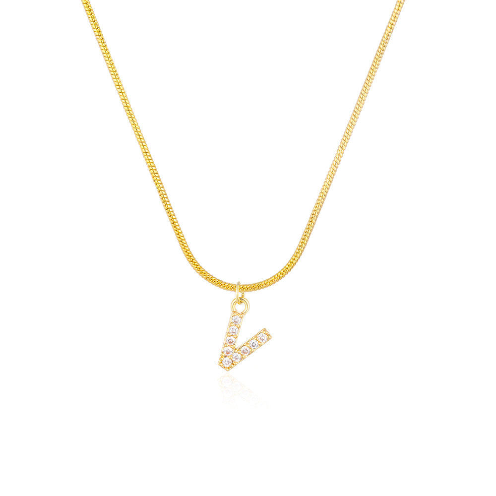 14K Gold Snake Chain Collar Letter Diamond Gold Necklace