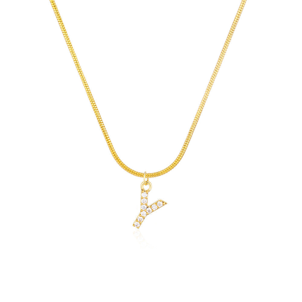 14K Gold Snake Chain Collar Letter Diamond Gold Necklace