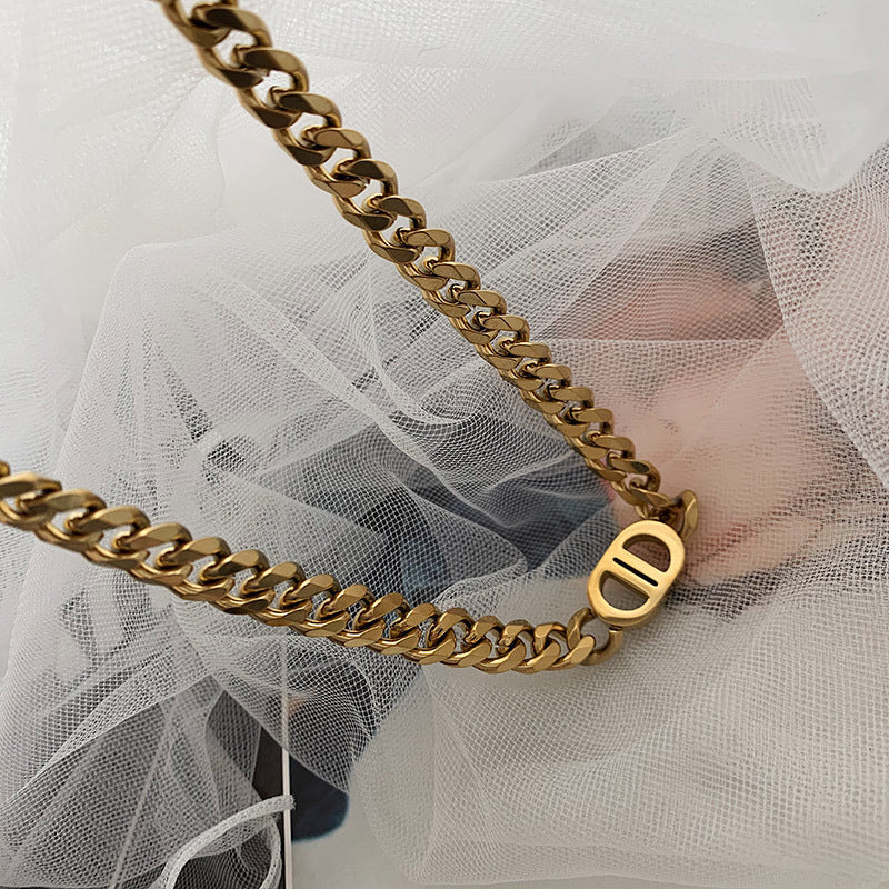 14K Gold Letter Double D Collar Chain