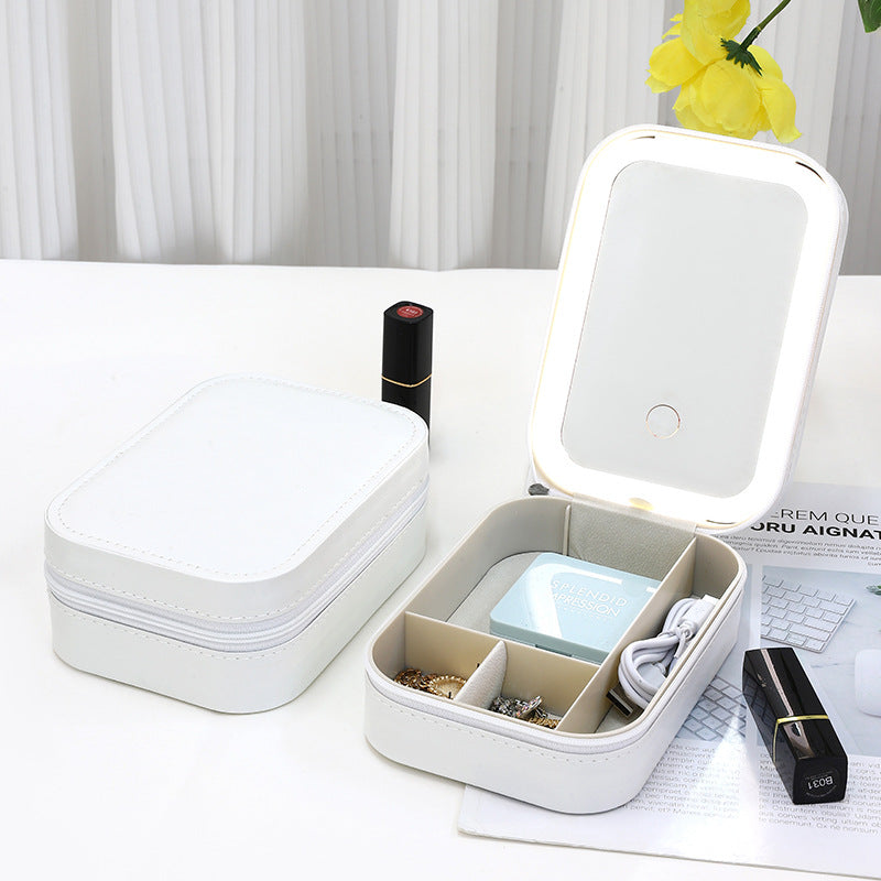 Portable Multi-Function Lighted Makeup Mirror and Jewelry Box