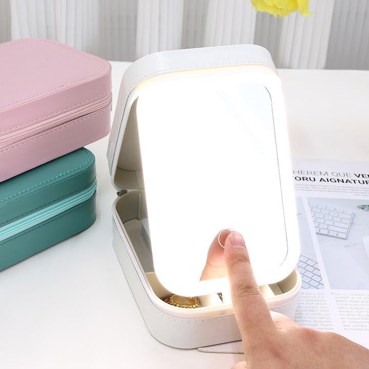 Portable Multi-Function Lighted Makeup Mirror and Jewelry Box