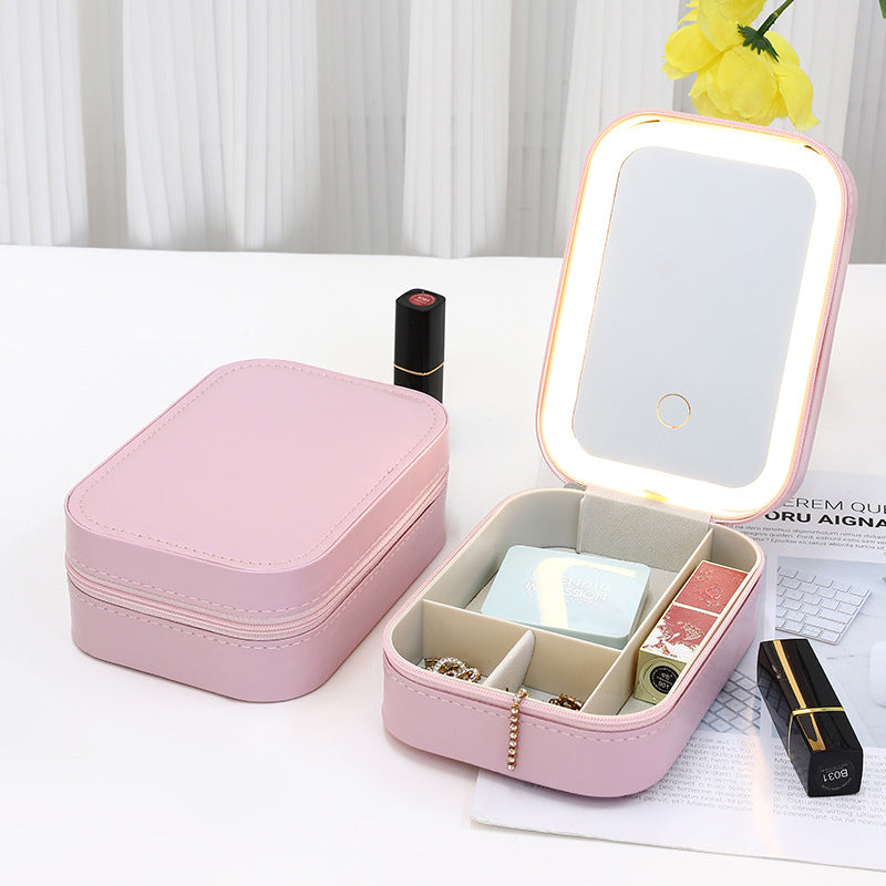 Portable Multi-Function Lighted Makeup Mirror and Jewelry Box