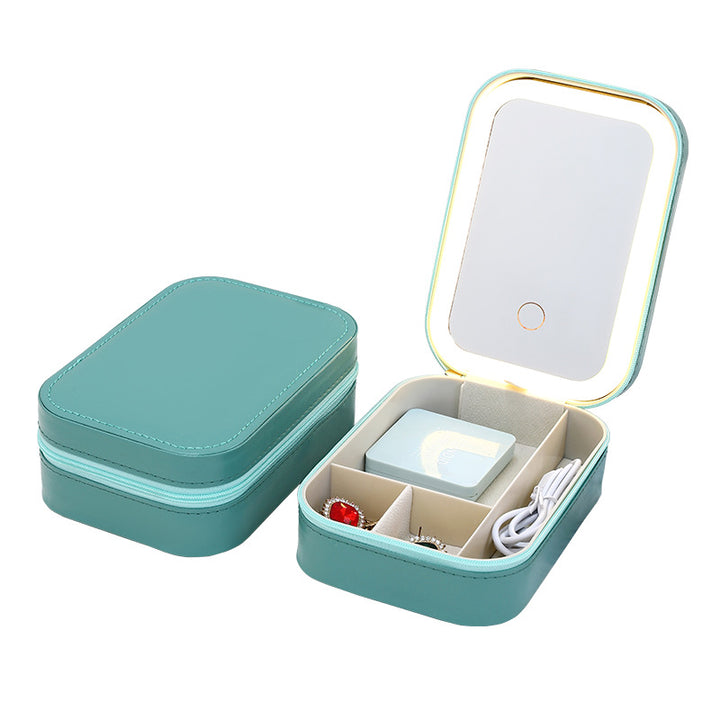 Portable Multi-Function Lighted Makeup Mirror and Jewelry Box