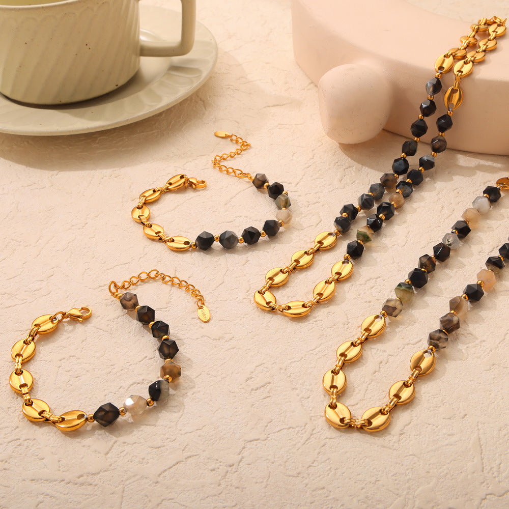 Gemstone Handcrafted Beaded Gold Necklace and Bracelet Set