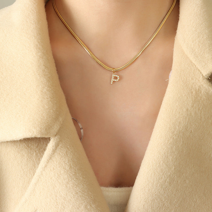 Diamond Letter Gold Pendant Necklace