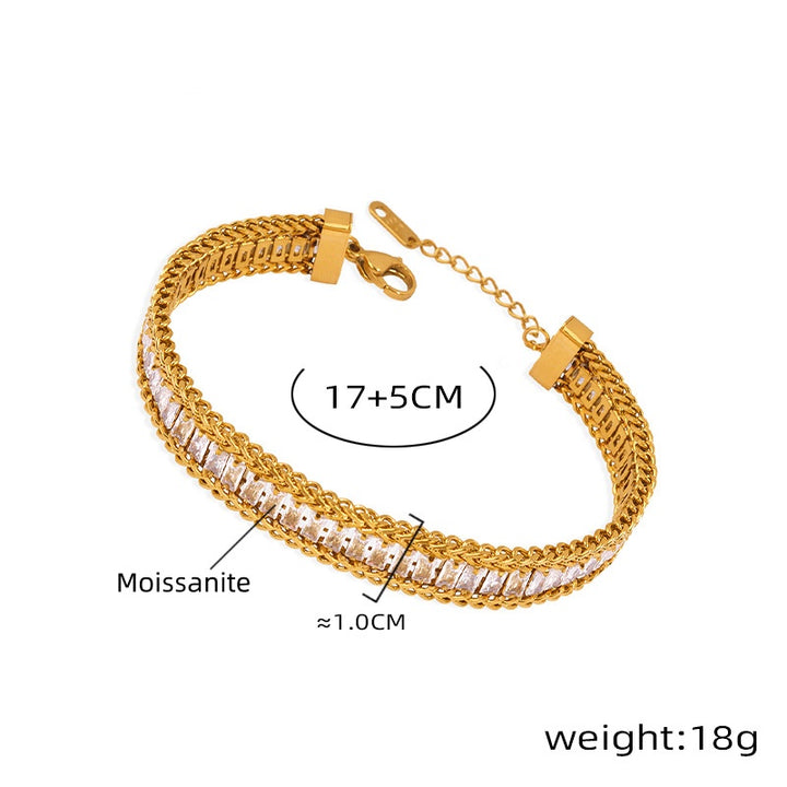 Moissanite inlaid gold bracelet