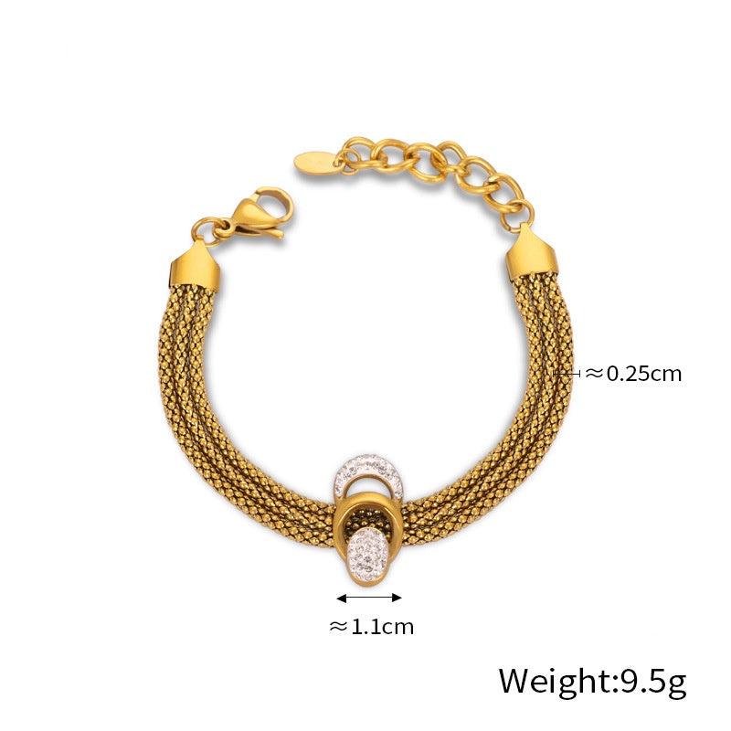 Gold Diamond and Enamel Pendant Multilayer Necklace Bracelet Set