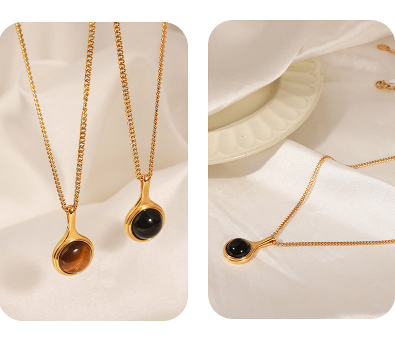 Amber Pendant Layered Gold Necklace Ensemble