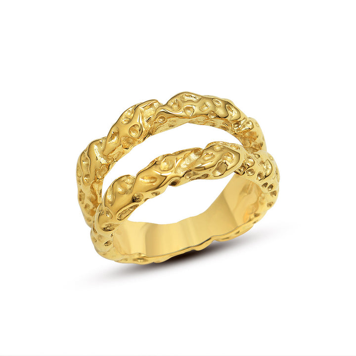 Hammered Texture Double-Layer Gold Ring