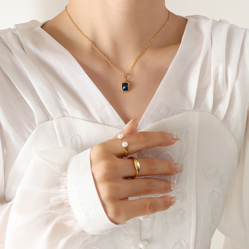 Blue Crystal Gold Pendant Necklace