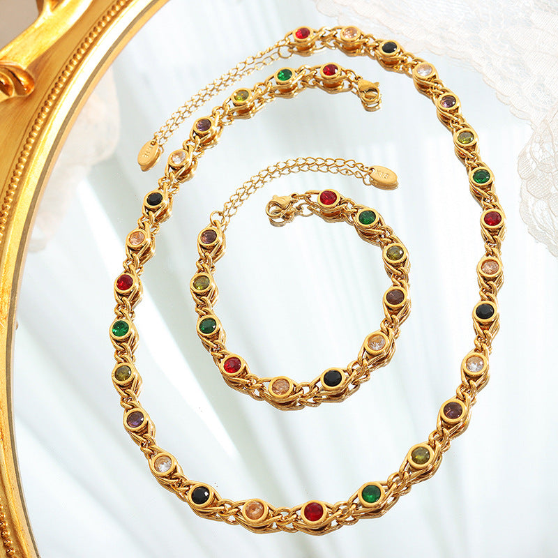 Small fish eye design colorful diamond stitching necklace bracelet