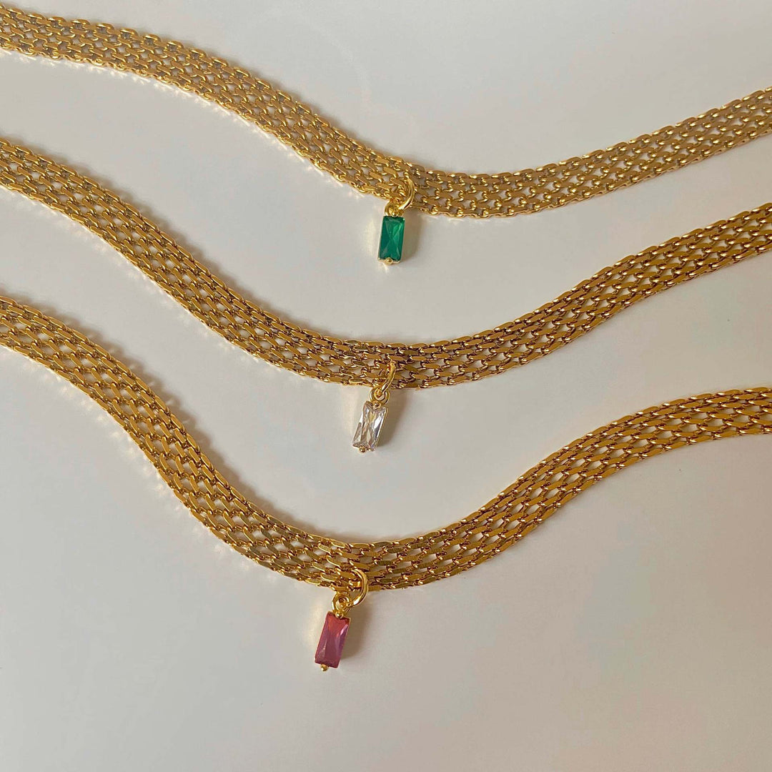 14K Gold Jewel Woven Collar Neckchain