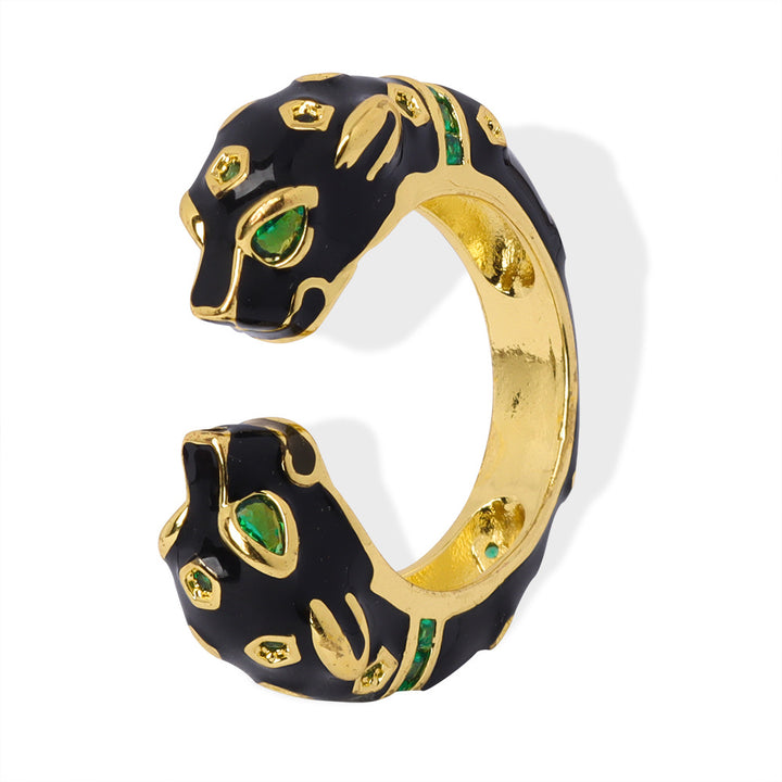 Black Panther Diamond Enamel Open Ring