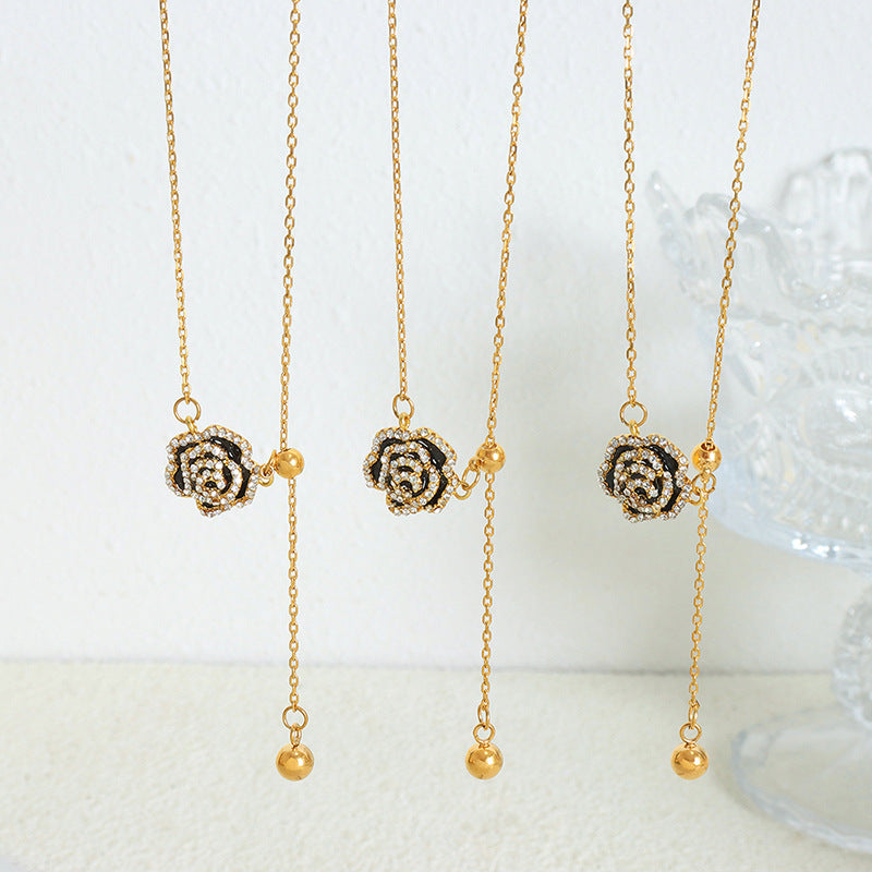 Pull-out Weighted Drip Glazed Rose Necklace