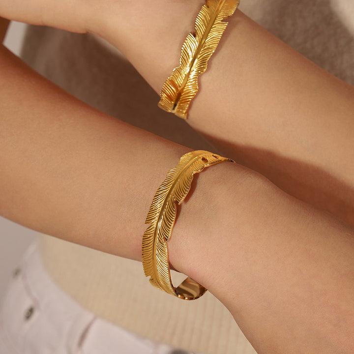 Minimalist Chic Feather Open Cuff Bracelet Ring