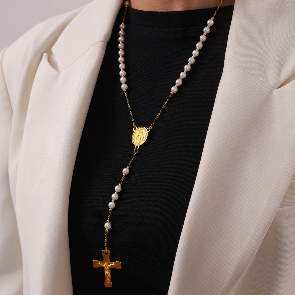 Embossed Round Cross Pendant Necklace