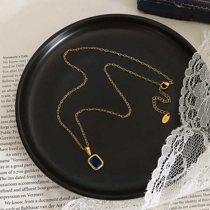 Blue Crystal Gold Pendant Necklace