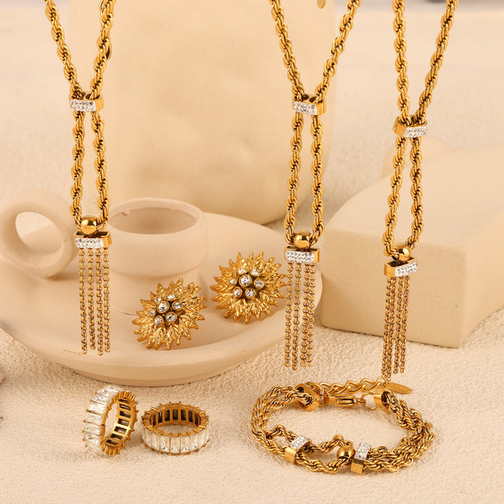 Double-Layer Twisted Enamel Diamond Necklace and Bracelet Set