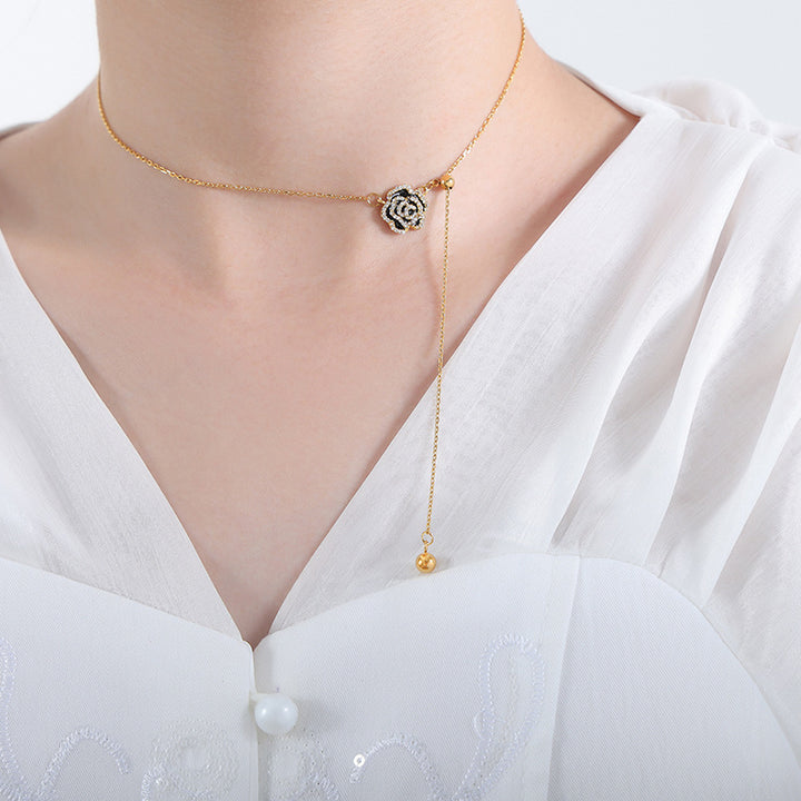 Pull-out Weighted Drip Glazed Rose Necklace