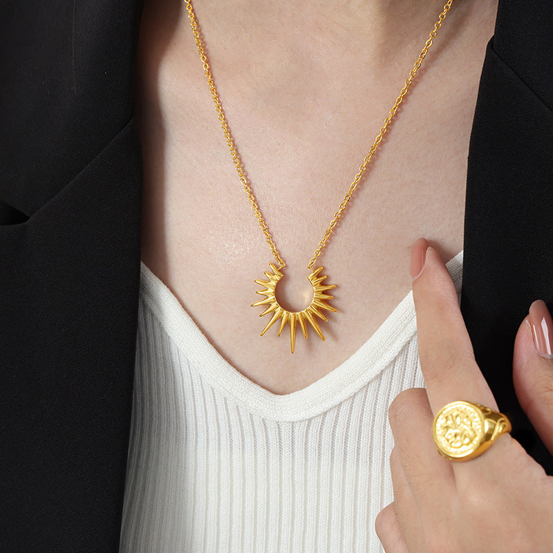 Geometric Radiant Pendant Gold Necklace