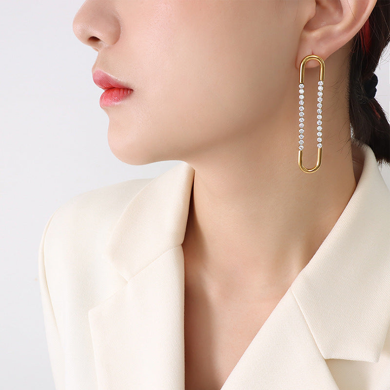 French Style U-shaped Diamond Gold Earrings