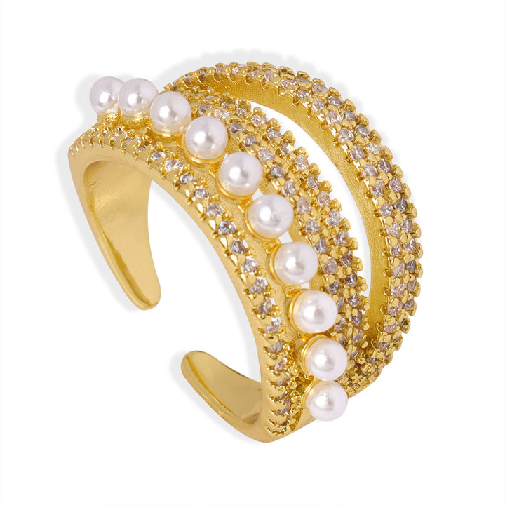 Luxury Pearl and Moissanite Multi-layered Open Ring