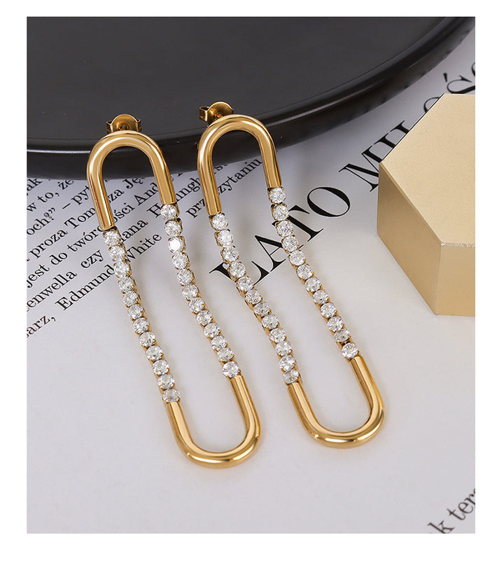 French Style U-shaped Diamond Gold Earrings