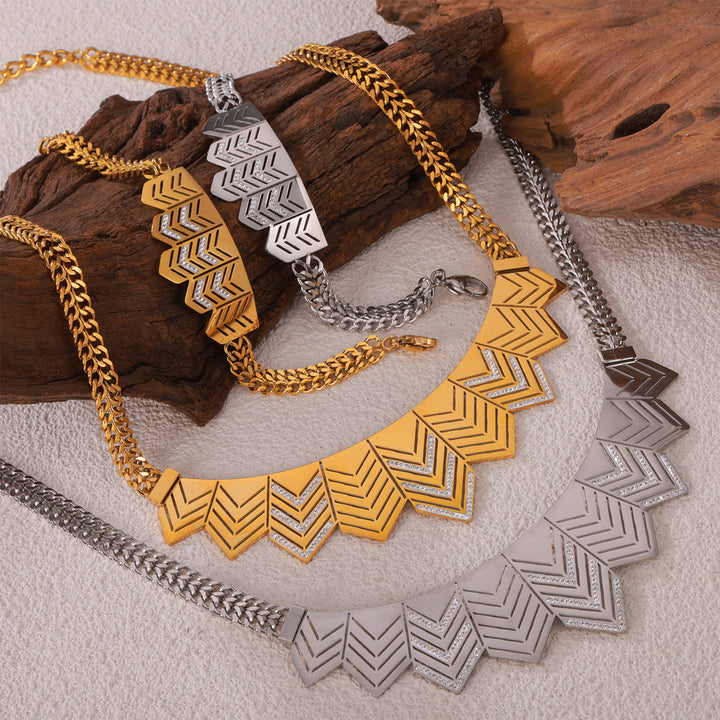 Geometric Flag Diamond Inlay Necklace and Bracelet Set