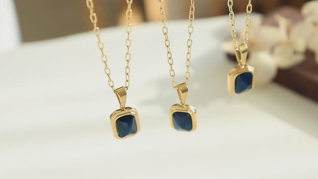 Blue Crystal Gold Pendant Necklace